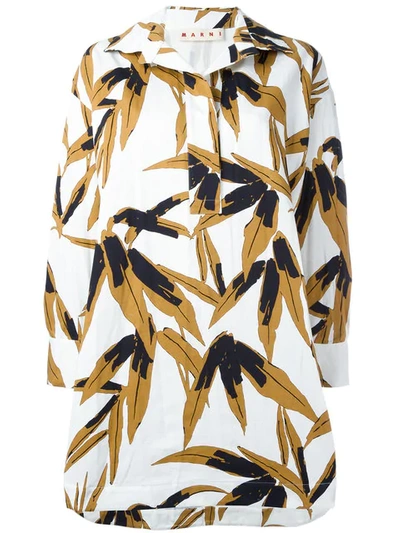 Marni Leaf Printed Cotton & Linen Top In White
