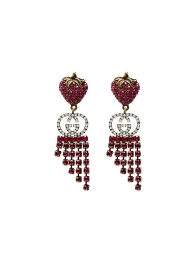 Gucci Gg Red Strawberry Crystal Earrings