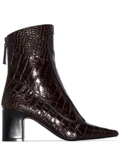 Fabrizio Viti Timeless Crocodile-embossed Leather Ankle Boots In Brown
