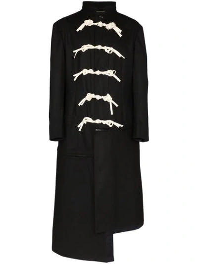 Yohji Yamamoto Asymmetric Rope-fastening Coat In Black