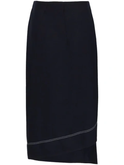 Jil Sander Asymmetric Midi Wool Skirt In Blue