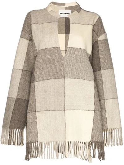 Jil Sander Fringed Checked Tunic In Neutrals
