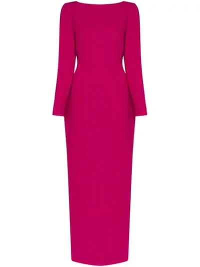 Rebecca De Ravenel Fitted Crepe Long Dress In Pink