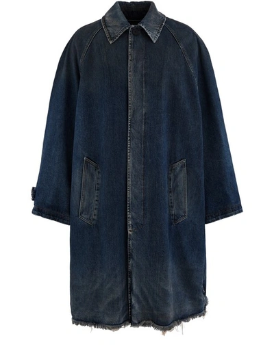 Balenciaga Men's Destroyed Denim Car Coat In 6381