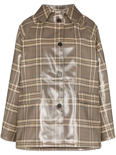 Kassl Point-collar Coated Check Coat In Brown