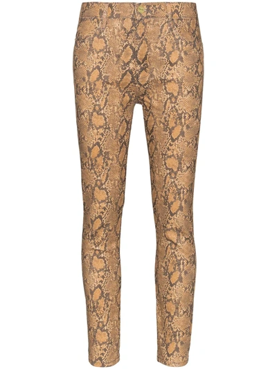 Frame High-rise Snake-effect Jeans In Brown
