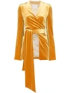 Galvan Wrap-style Velvet Blazer In Mustard