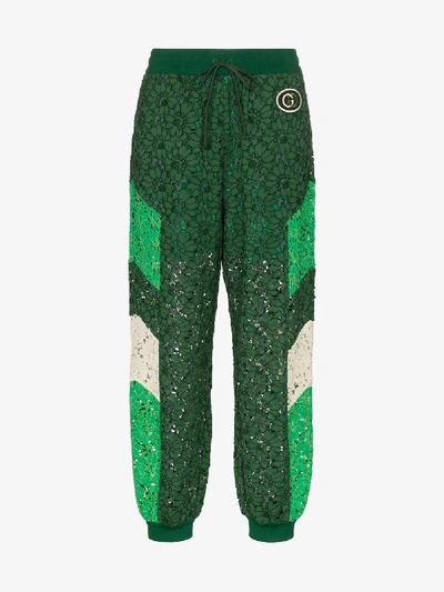 Gucci Embroidered Lace Track Pants In Green