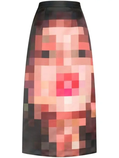 Marni Pixelated Face-print Midi Skirt In Pink