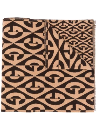 Gucci Rhombus Knitted Logo Scarf In Brown
