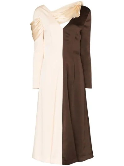Rejina Pyo Colourblocked Split Midi Dress In Brown