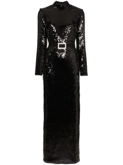 De La Vali Bugsy Sequin Embellished Maxi Dress In Black
