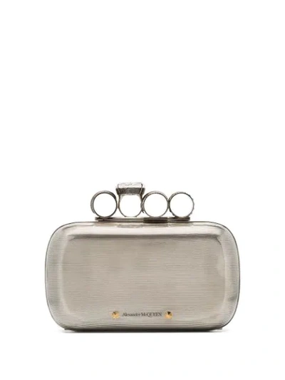 Alexander Mcqueen Mechanical Four Ring Clutch Bag In Silver