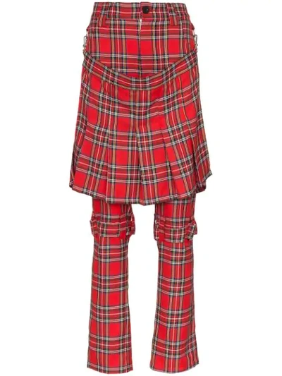 Ashley Williams Layered Tartan Straight-leg Trousers In Red