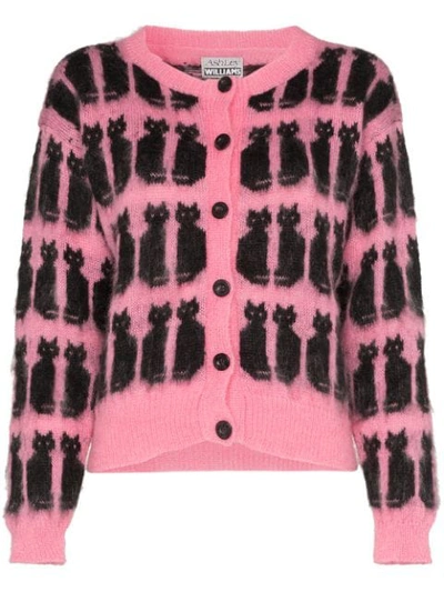 Ashley Williams Intarsia Knit Cat Motif Cardigan In Pink