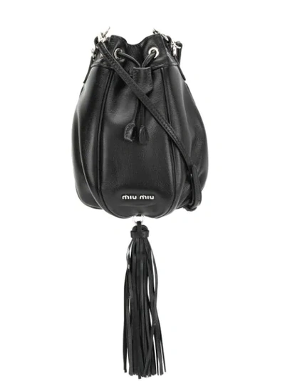 Miu Miu Crystal-embellished Bucket Bag In Black