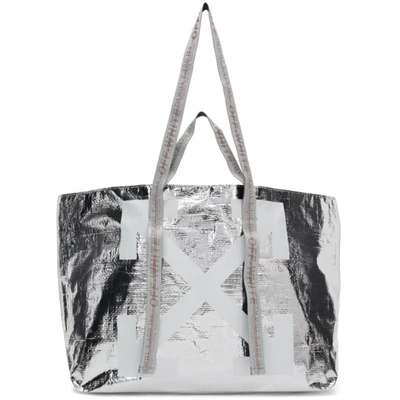 Off-white Diagonal Arrows Logo Tote Bag In Silver