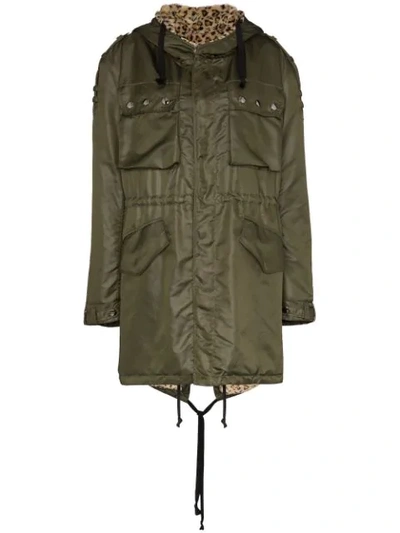 Faith Connexion Leopard-lined Parka Coat In Green