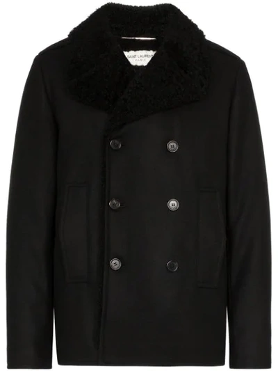 Saint Laurent Caban Double-breasted Coat In Black