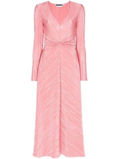 pink rose print plisse long sleeve split detail midi dress Rotate Birger Christensen Plissé Midi Dress In 1851 Bridal Rose