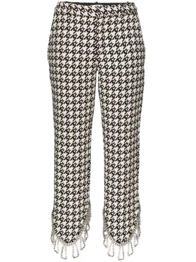 Area Asymmetric Embellished Houndstooth Trousers In Black