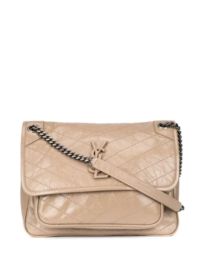 Saint Laurent Medium Niki Crinkled Shoulder Bag In Grey