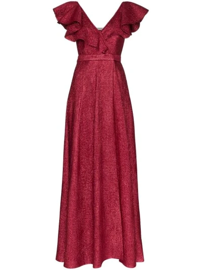 Vika Gazinskaya V-neck Ruffle Maxi Dress In Red
