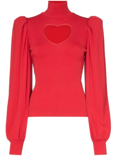 Msgm Heart Cutout Knitted Jumper In Red
