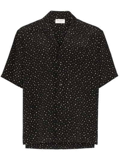 Saint Laurent Spotted Bowling Shirt In Black