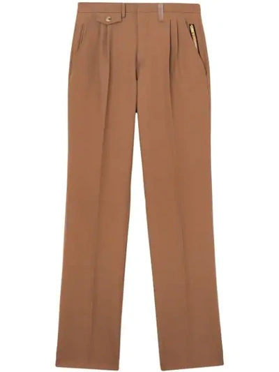 Burberry Zip Detail Wool Twill Pleated Trousers In Brown