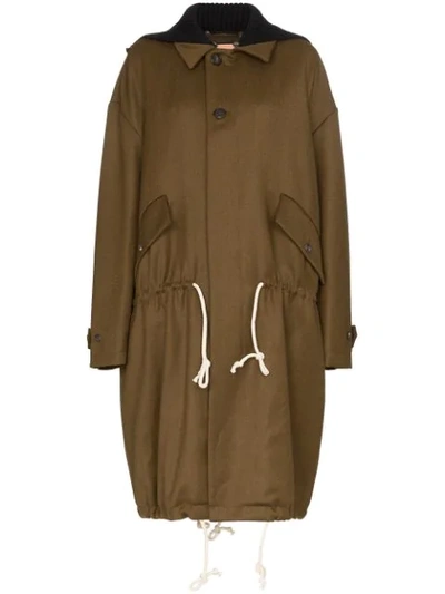 Plan C Drawstring Waist Wool Parka Coat In Green