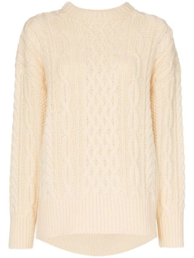 Hyke Fisherman Chunky Wool Knit Jumper In Neutrals