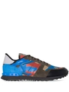 Valentino Garavani Valentino Multicoloured Garavani Rockrunner Camouflage Leather Sneakers In Blue