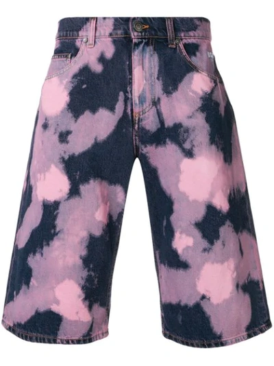 Msgm Faded Pink & Blue Jeans Shorts In 12 Blue/ Pink