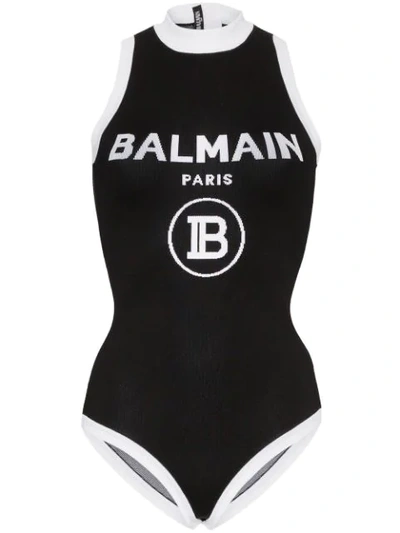 Balmain Intarsia Stretch-knit Bodysuit In Black