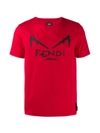 Fendi Red Men's Diabolic Eyes Logo T-shirt