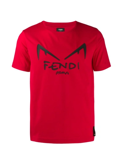 Fendi Red Men's Diabolic Eyes Logo T-shirt