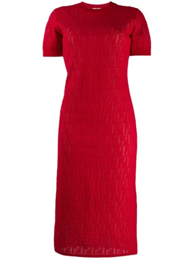 Fendi Red Women's Monogram Devore T-shirt Dress | ModeSens