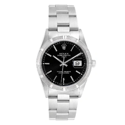 Rolex Date Black Dial Oyster Bracelet Steel Mens Watch 15210