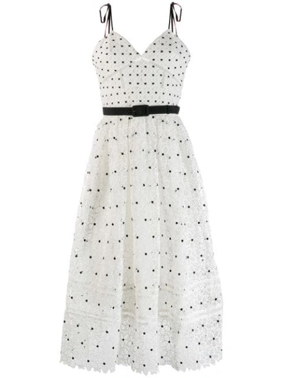 Self-portrait Belt And Lace Detailed Polka Dot Dress In White
