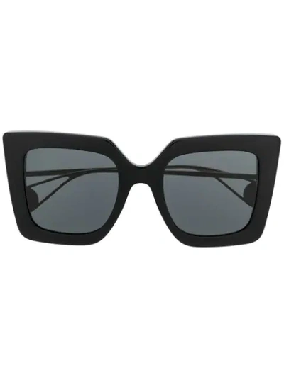 Gucci Black Women's Black And Gold Square-shaped Sunglasses