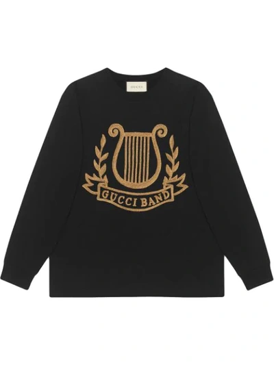 Gucci Black Men's Oversized T-shirt With Lyre Patch