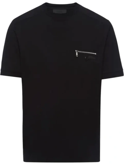 Prada Crewneck Cotton T-shirt In Black