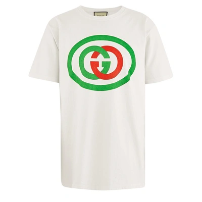 Gucci White Unisex Oversized T-shirt With Gg Print In Milk/green