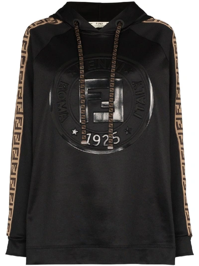 Fendi Rubberized Embossed Logo Over Hoodie In Black