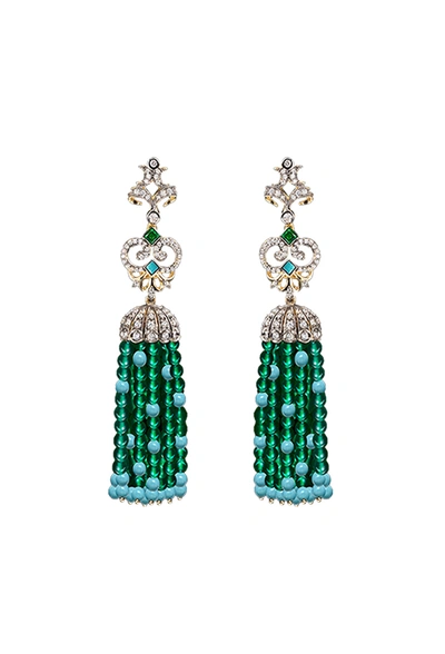Anabela Chan Emerald Turquoise Tassel Earrings In Not Applicable