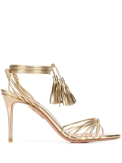 Aquazzura Gold Leather Metallic Ankle Tie Sandals