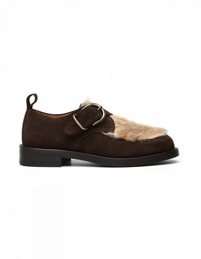 Hender Scheme Monk Shoes With Rabbit Fur Decor In Brown