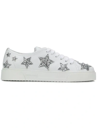 Miu Miu White Leather Glitter Stars Sneakers