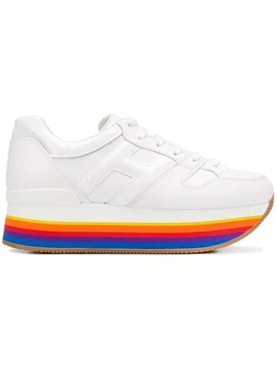 Hogan Maxi222 White Leather Sneakers With Multicolor Hem